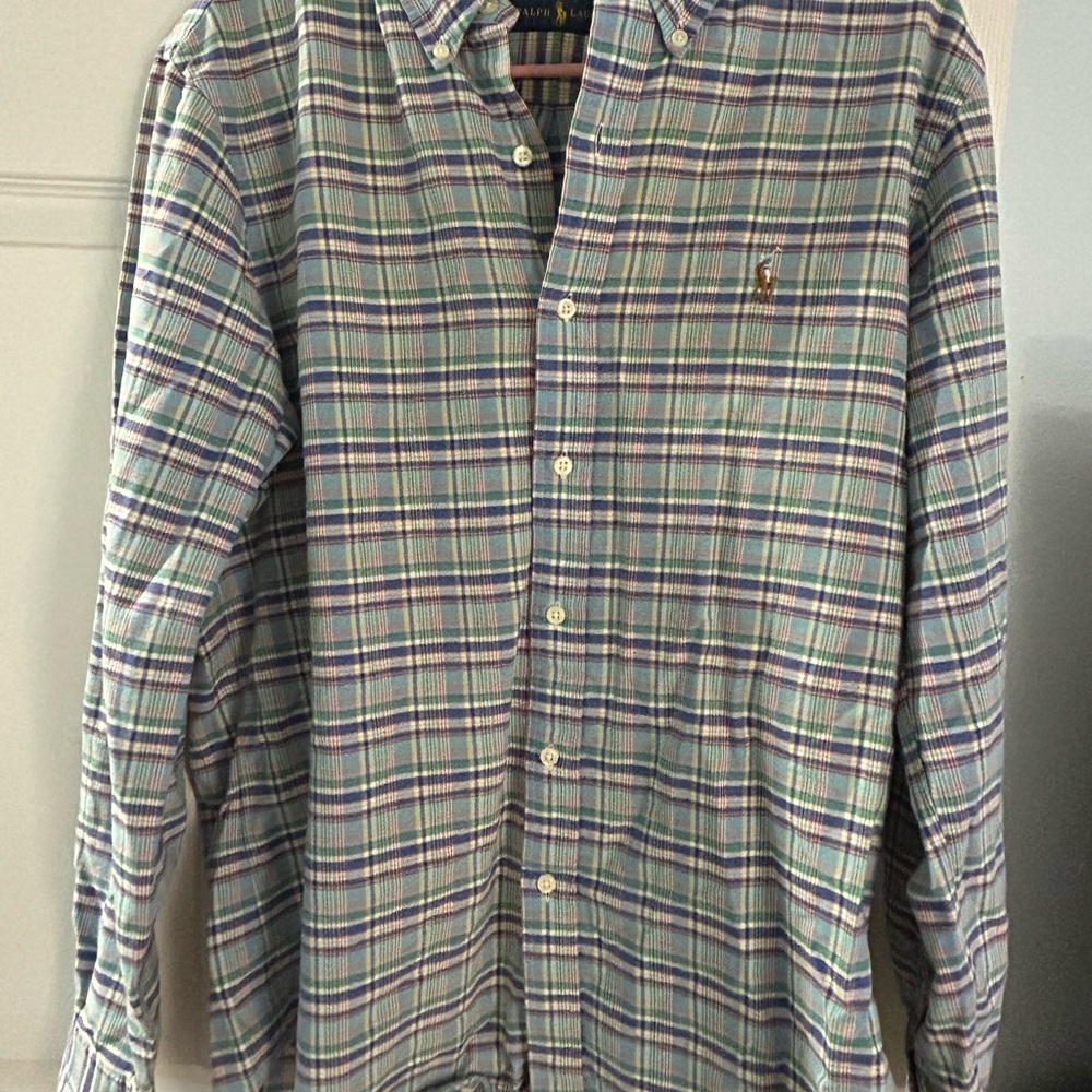 Ralph Lauren Men's Blue and Green Plaid Shirt